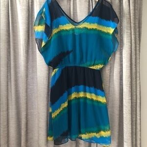 Express Blue & Green Water Color Stripe Mini Dress